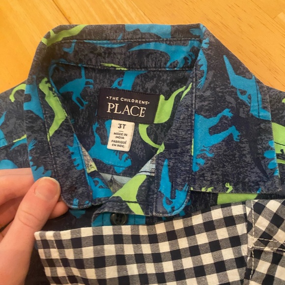 The Children’s Place Blue Dinosaur/Black Checkered Kids Shirts | 2-Piece Set 3T - Picture 2 of 3
